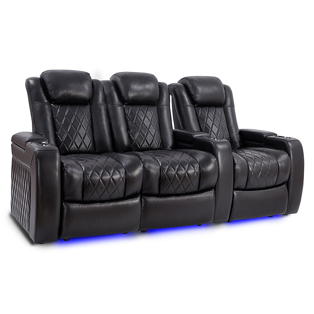 Angle View: Valencia Theater Seating - Valencia Tuscany Slim Row of 3 Loveseat Left Premium Top Grain 11000 Nappa Leather Home Theater Seating - Midnight Black