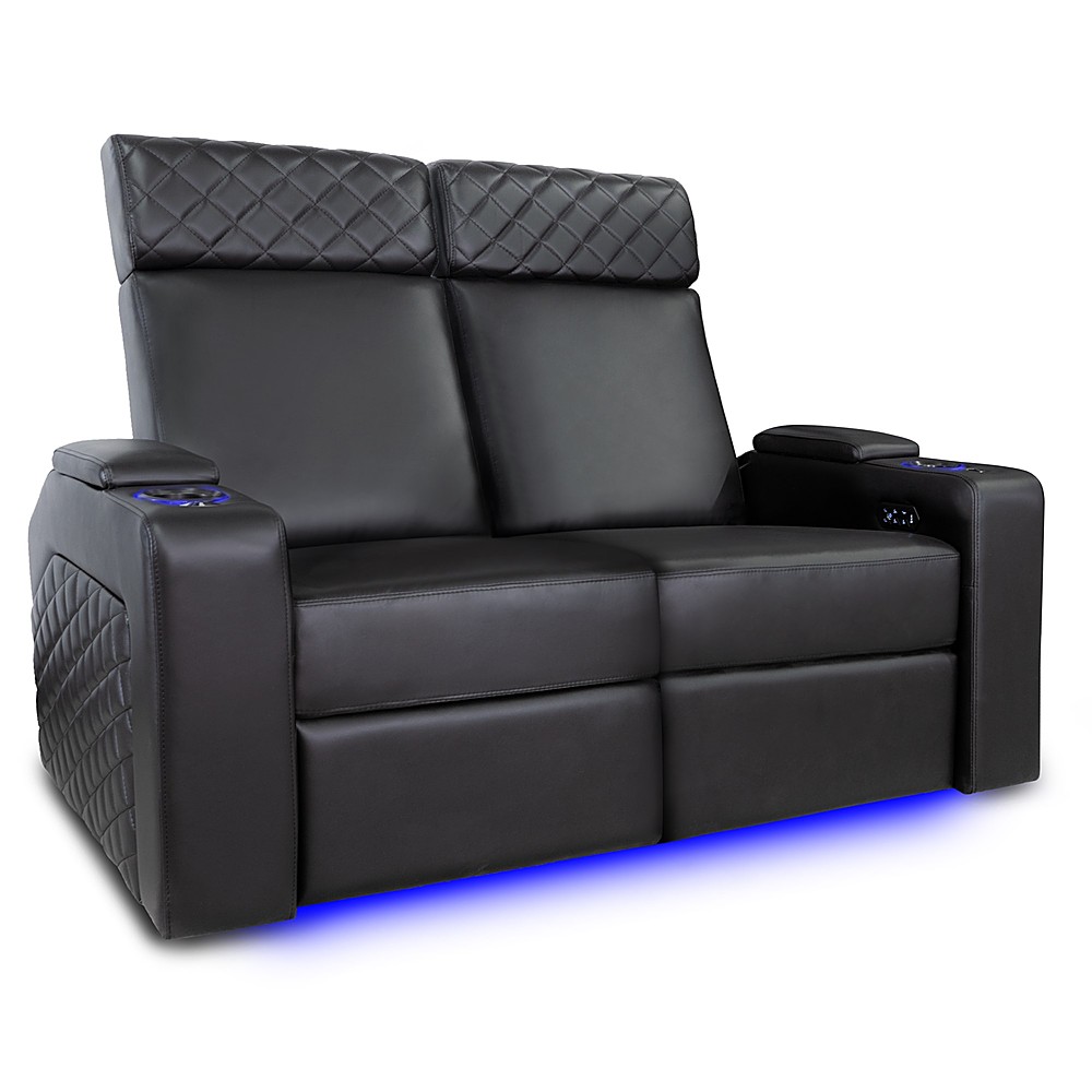 Angle View: Valencia Theater Seating - Valencia Zurich Row of 2 Loveseat Premium Top Grain Nappa Leather 11000 Home Theater Seating - Black
