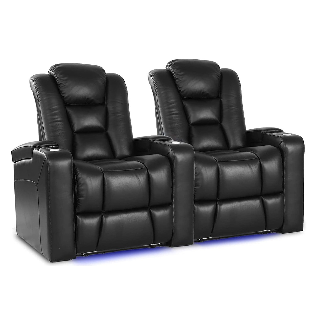 Angle View: Valencia Theater Seating - Valencia Venice Row of 2 Top Grain Genuine Leather 11000 Home Theater Seating - Black
