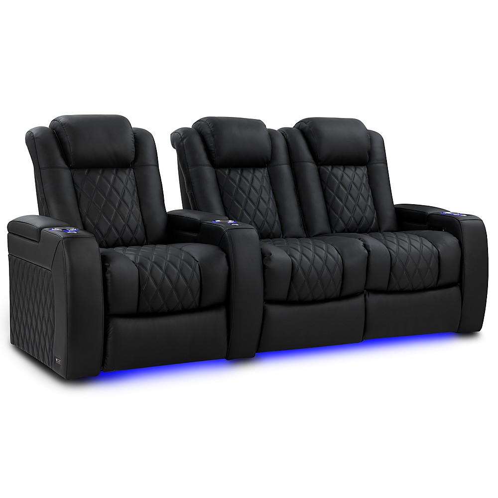 Angle View: Valencia Theater Seating - Valencia Tuscany Luxury Row of 3 Loveseat Right Semi-Aniline Italian 20000 Leather Home Theater Seating - Onyx