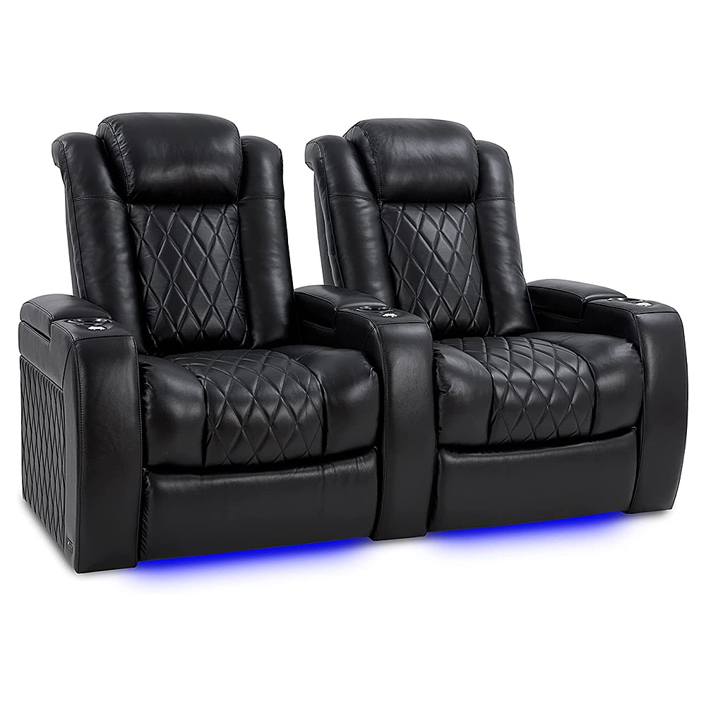 Angle View: Valencia Theater Seating - Valencia Tuscany XL Row of 2 premium top grain Nappa leather 11000 Home Theater Seating - Midnight Black