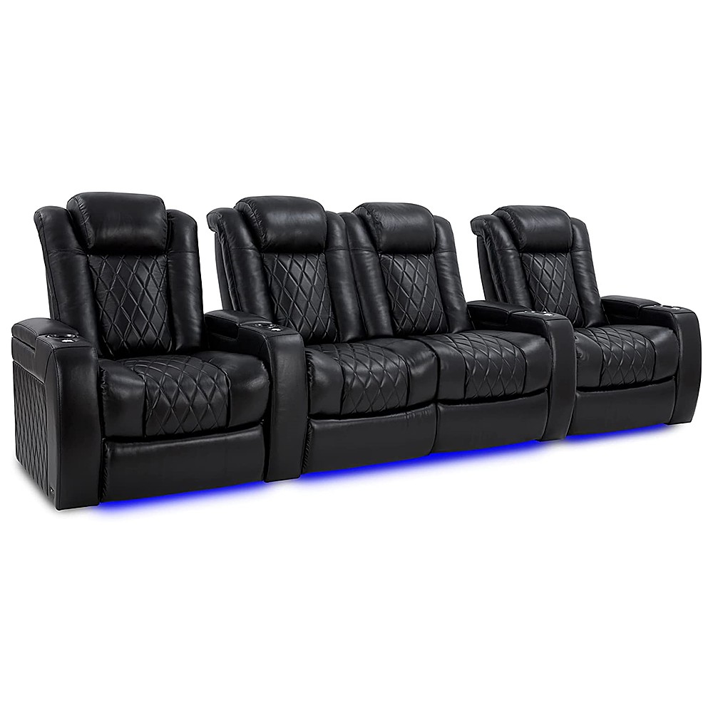 Angle View: Valencia Theater Seating - Valencia Tuscany XL Row of 4 Loveseat Center premium top grain Nappa leather 11000 Home Theater Seating - Midnight Black