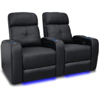 Valencia Theater Seating - Valencia Verona Row of 2 Top Grain Genuine Leather 9000 LED Cup Holders Home Theater Seating - Black - Angle_Zoom