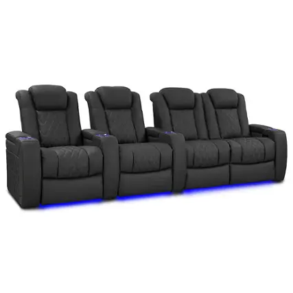 Angle. Valencia Theater Seating - Valencia Tuscany Luxury Row of 4 Loveseat Right Semi-Aniline Italian 20000 Nappa Leather Home Theater Seating - Graphite.