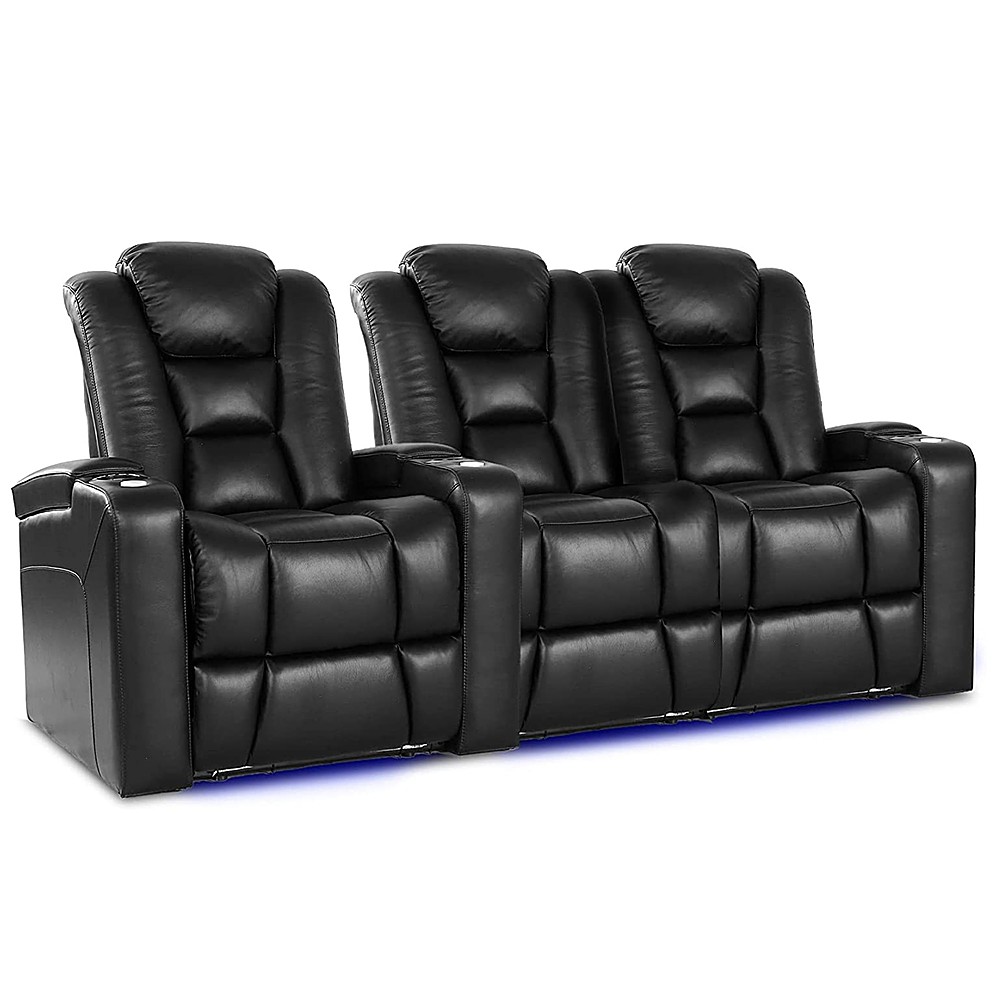 Angle View: Valencia Theater Seating - Valencia Venice Row of 3 Loveseat Right Top Grain Genuine Leather 11000 Home Theater Seating - Black