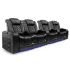 Angle. Valencia Theater Seating - Valencia Tuscany Row of 4 Loveseat Left Premium Top Grain 11000 Nappa Leather Home Theater Seating - Midnight Black.