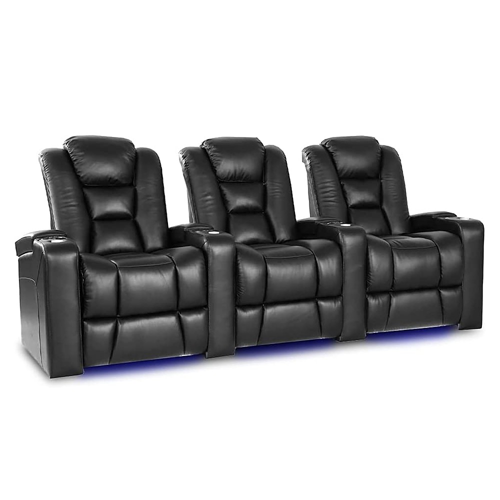 Angle View: Valencia Theater Seating - Valencia Venice Row of 3 Top Grain Genuine Leather 11000 Home Theater Seating - Black