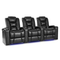 Valencia Theater Seating - Valencia Venice Row of 3 Top Grain Genuine Leather 11000 Home Theater Seating - Black - Angle_Zoom