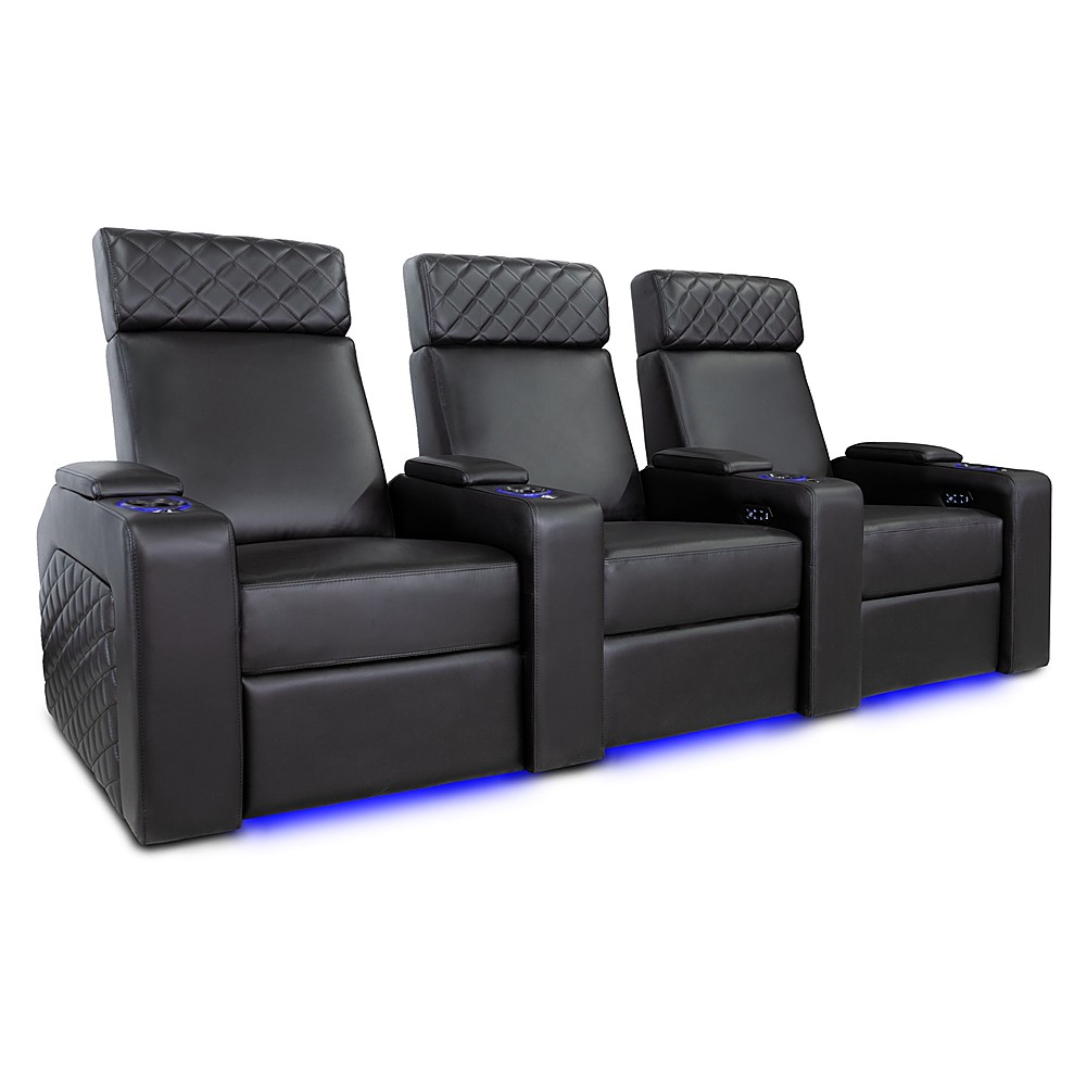 Angle View: Valencia Theater Seating - Valencia Zurich Row of 3 Premium Top Grain Nappa Leather 11000 Home Theater Seating - Black