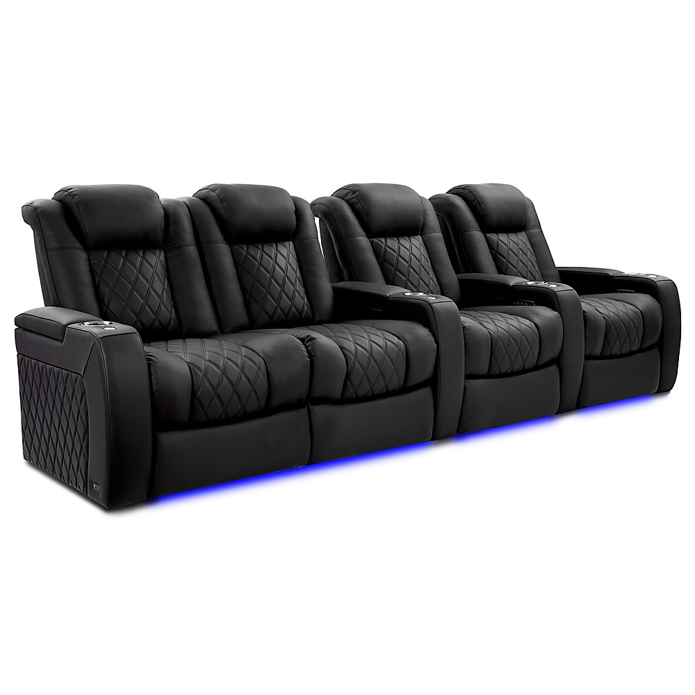 Angle View: Valencia Theater Seating - Valencia Tuscany XL Luxury Edition Row of 4 Loveseat Left Semi-Aniline Italian Nappa Leather 20000 Home Theater Seating - Onyx