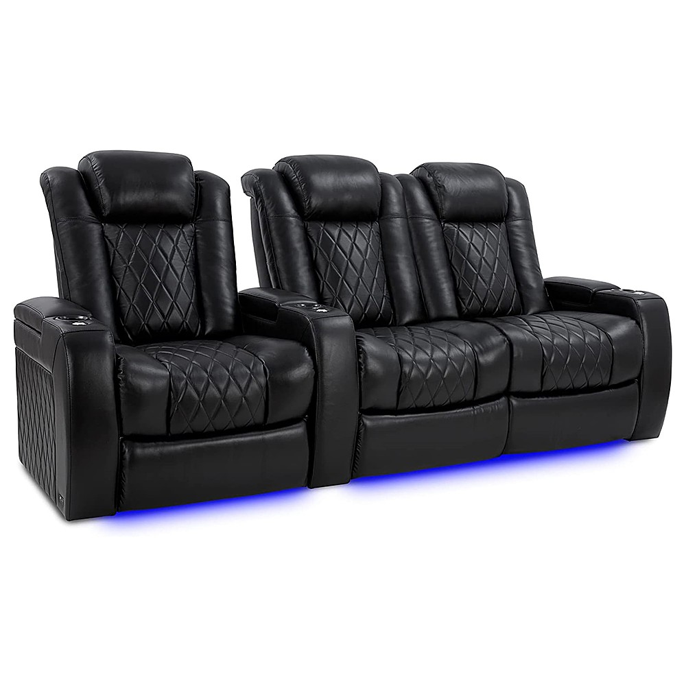Angle View: Valencia Theater Seating - Valencia Tuscany XL Row of 3 Loveseat Right premium top grain Nappa leather 11000 Home Theater Seating - Midnight Black