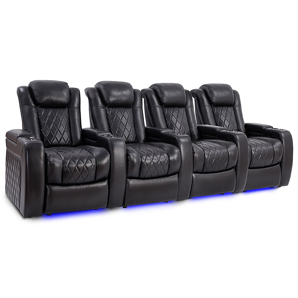 Angle View: Valencia Theater Seating - Valencia Tuscany Slim Row of 4 Premium Top Grain 11000 Nappa Leather Home Theater Seating - Midnight Black