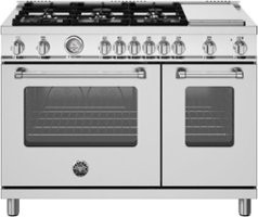 Bertazzoni - 48" Master Series range - Gas Oven - 6 aluminum burners + griddle - Stainless Steel - Front_Zoom