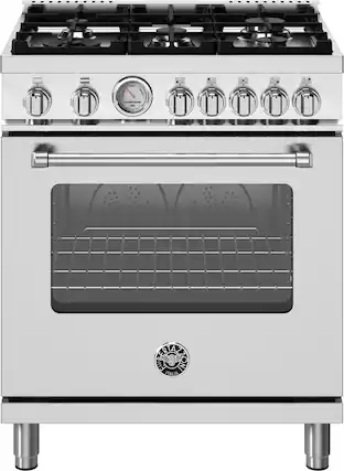 Front. Bertazzoni - 30" Master Series range - Gas oven - 5 aluminum burners - LP version - Stainless Steel.