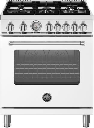 Front. Bertazzoni - 30" Master Series range - Gas oven - 5 aluminum burners - White.
