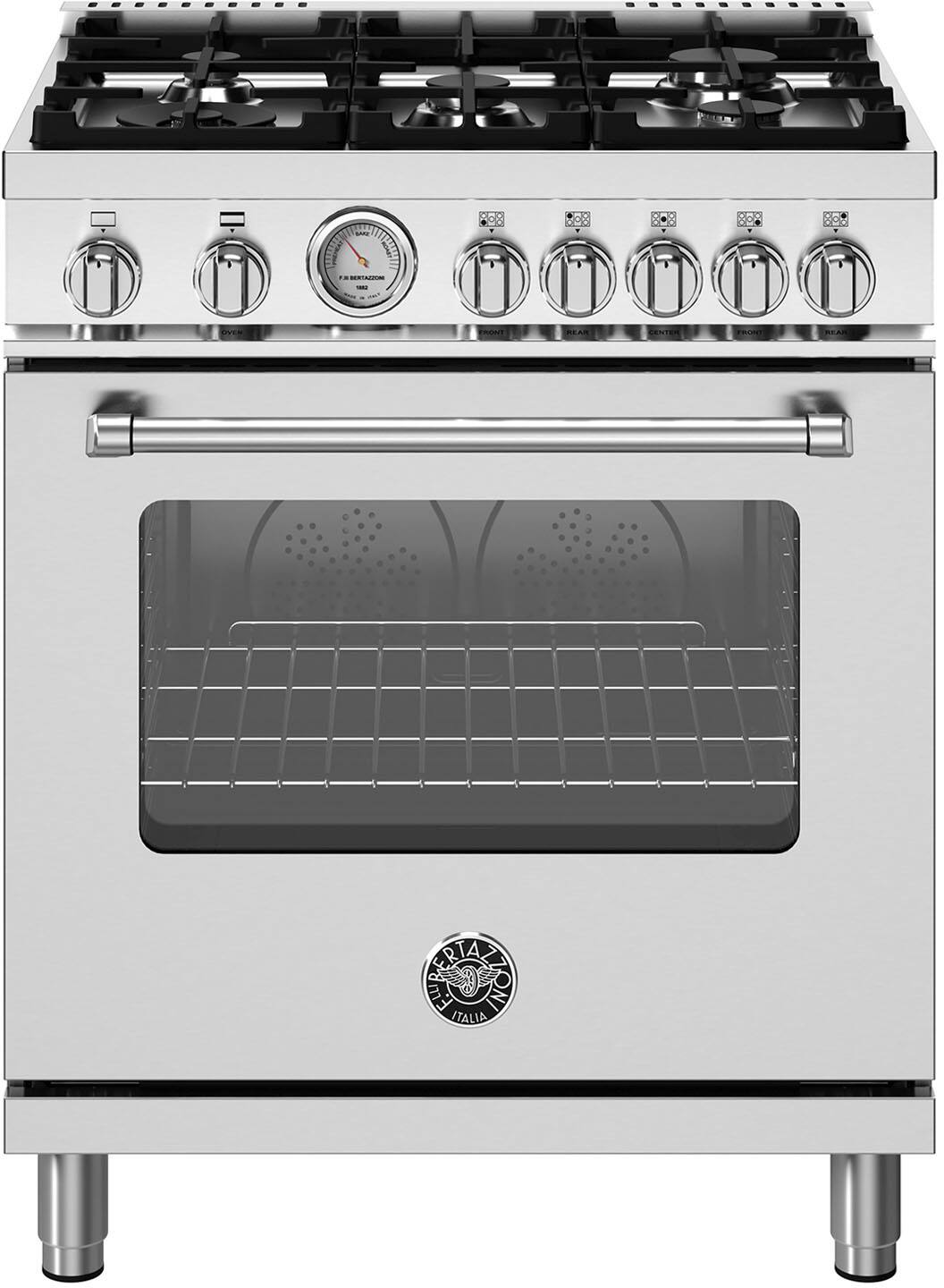 Front. Bertazzoni - 30" Master Series range - Gas oven - 5 aluminum burners - Stainless Steel.