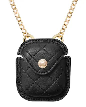 Front. Anne Klein - Quilted Crossbody Case for Apple AirPods - Black/Gold.