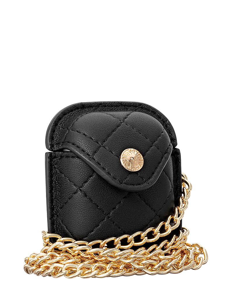 Left. Anne Klein - Quilted Crossbody Case for Apple AirPods - Black/Gold.