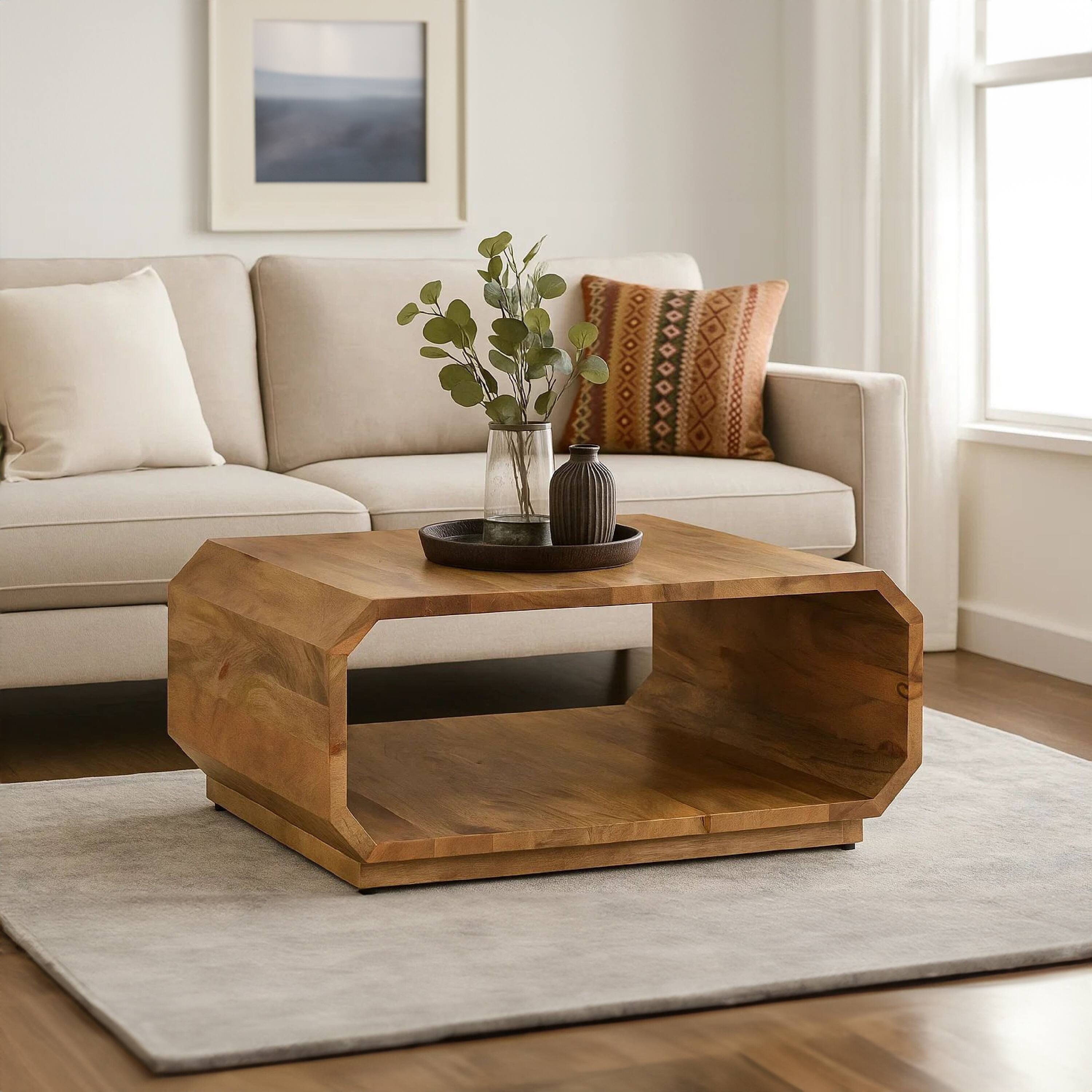 Alt View 10. Manhattan Lane - 30 Inch Coffee Table, Handcrafted Hollow Cube Shape - Brown.