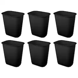 Sterilite - Rectangular Wastebasket 9 Gallon Open Top Trash Bin, 6 Pack - Black