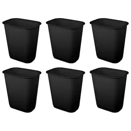 Front. Sterilite - Sterilite Rectangular Wastebasket 9 Gallon Open Top Trash Bin, 6 Pack, Black - Black.