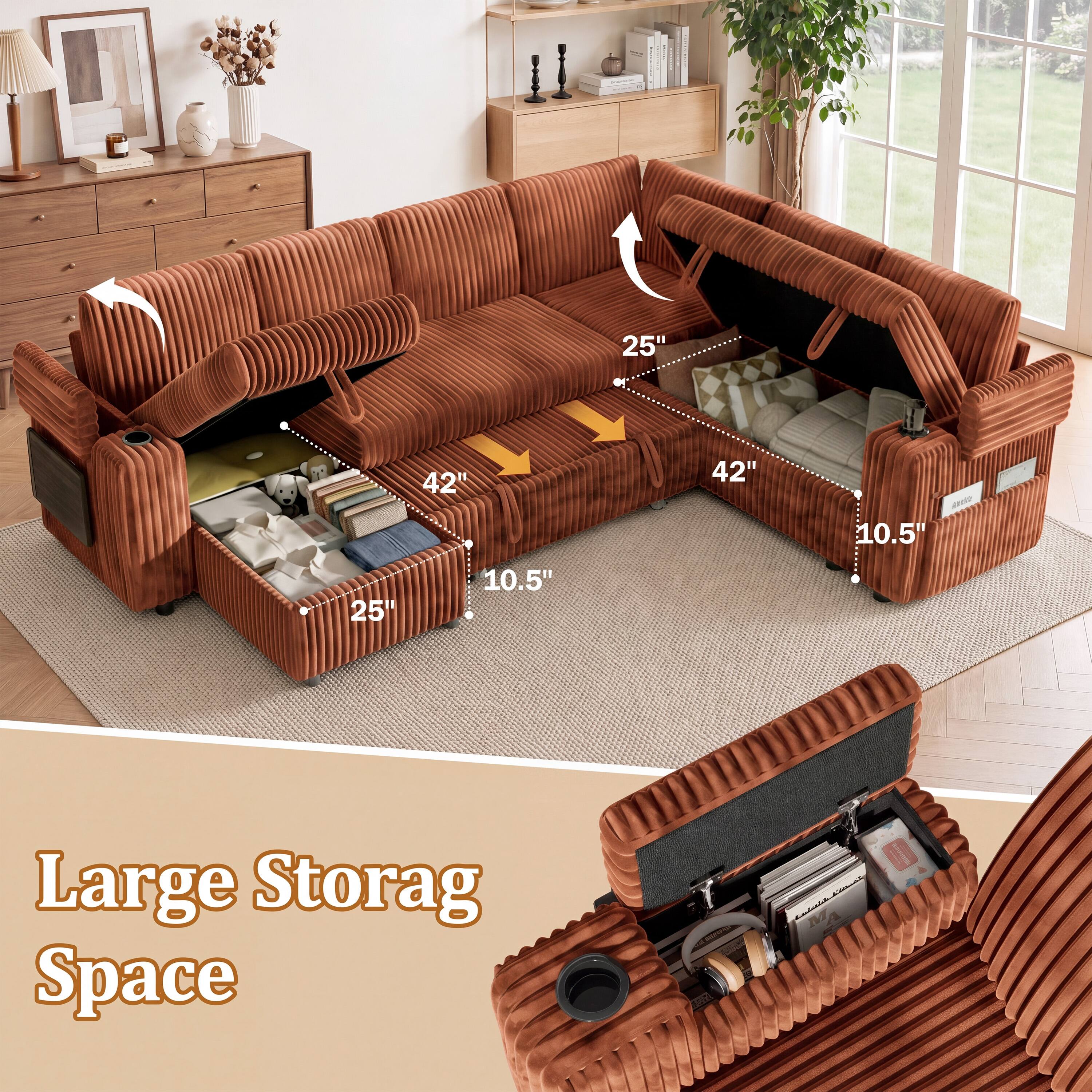 25"  
42"  
42"  
10.5"  
25"  
10.5"  

Large Storage Space