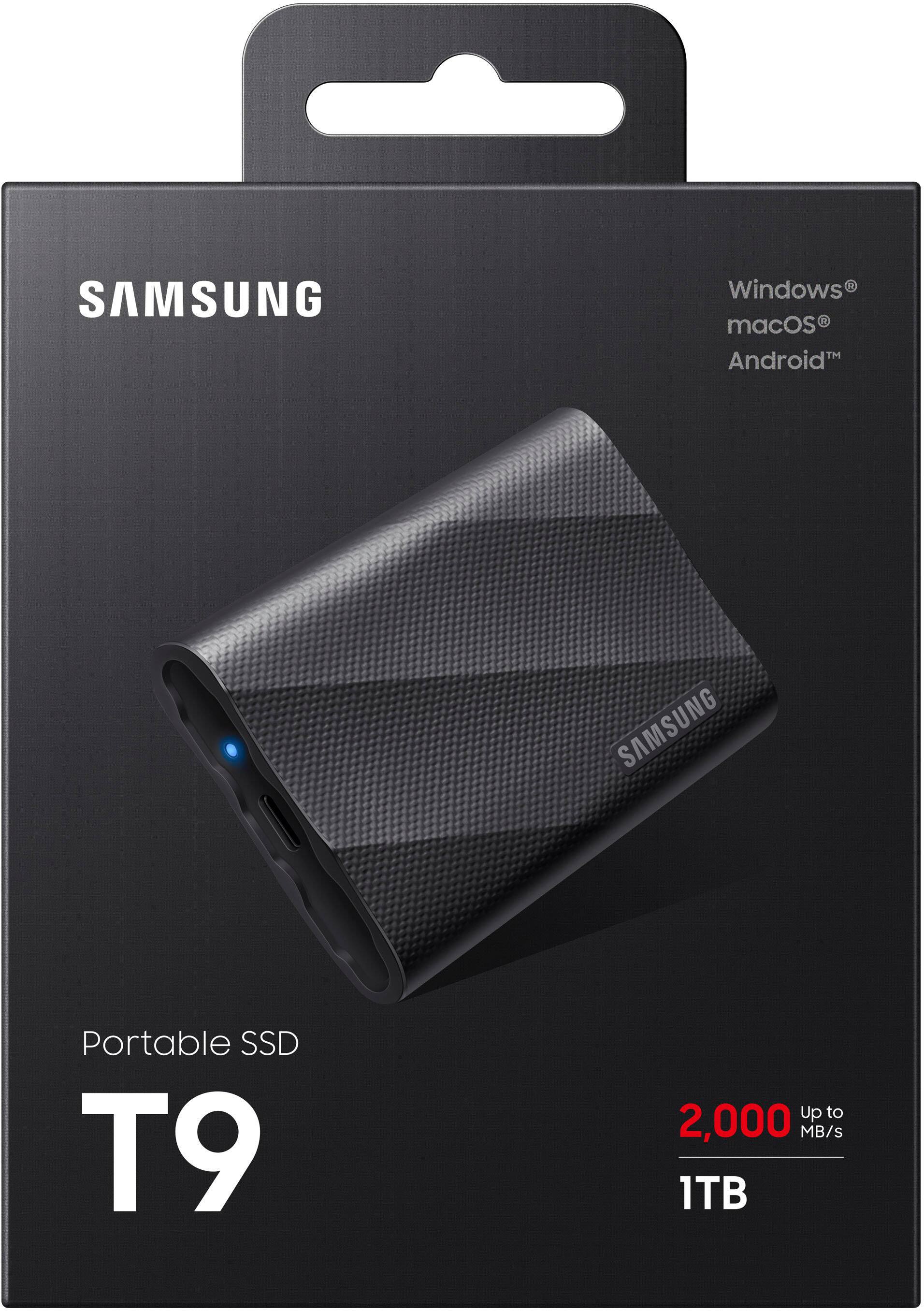 Alt View 15. Samsung - Geek Squad Certified Refurbished T9 Portable SSD 1TB, Up to 2,000MB/s , USB 3.2 Gen2 - Black.