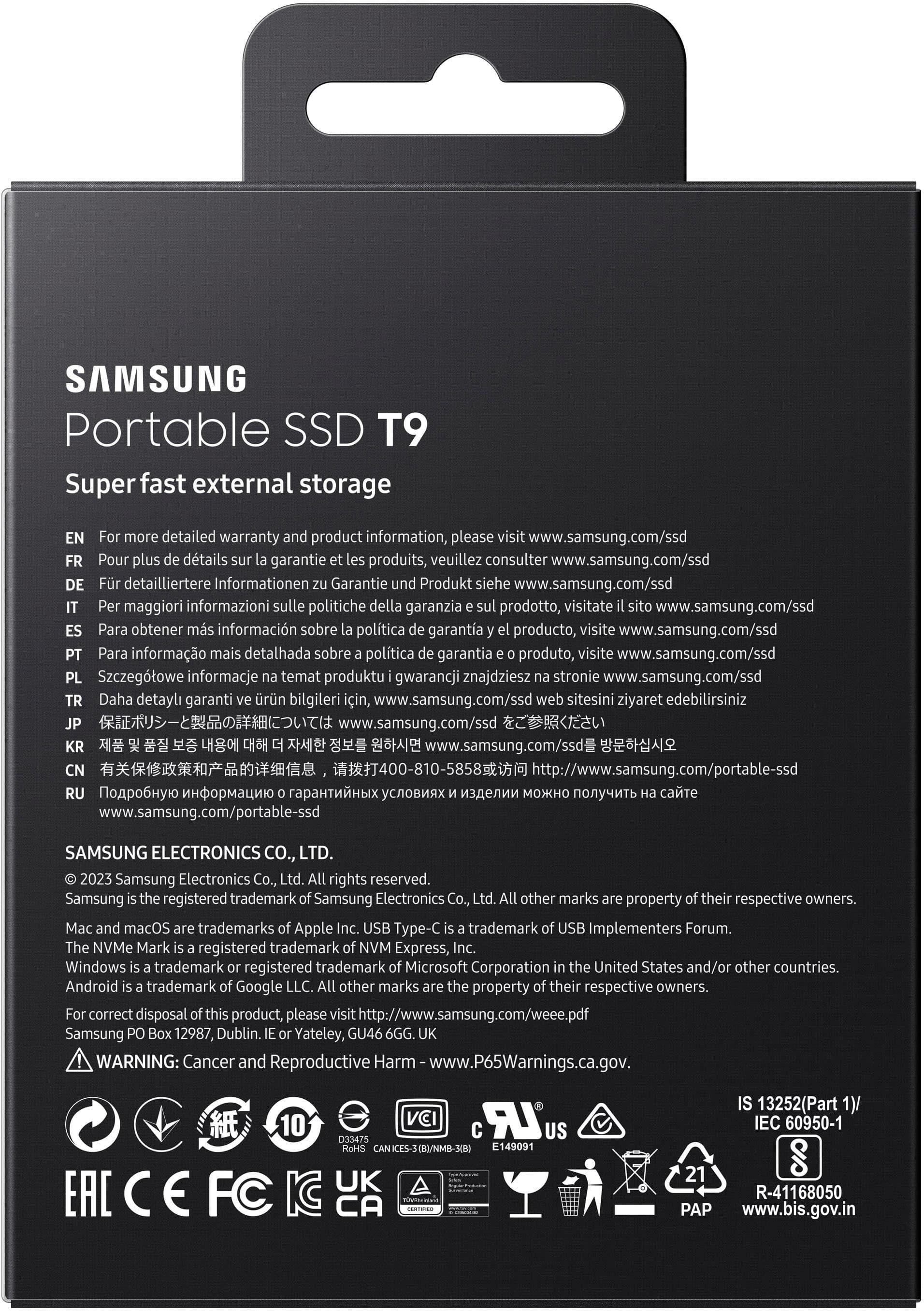 Alt View 16. Samsung - Geek Squad Certified Refurbished T9 Portable SSD 1TB, Up to 2,000MB/s , USB 3.2 Gen2 - Black.