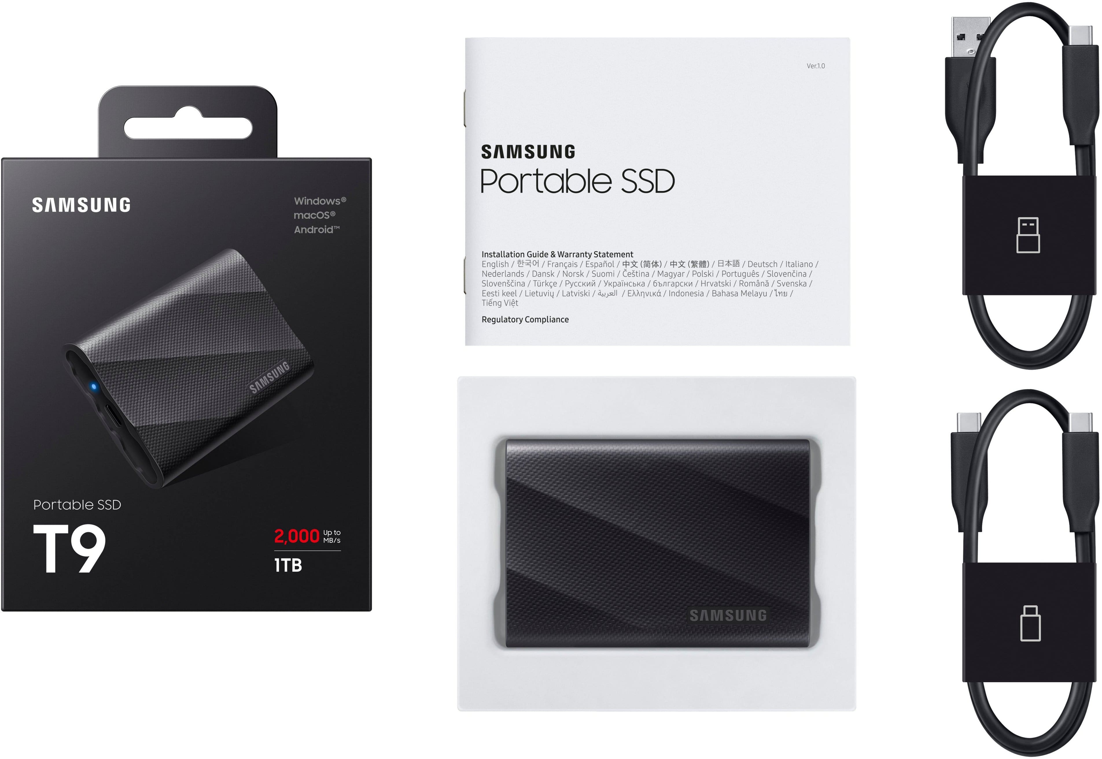 Alt View 19. Samsung - Geek Squad Certified Refurbished T9 Portable SSD 1TB, Up to 2,000MB/s , USB 3.2 Gen2 - Black.