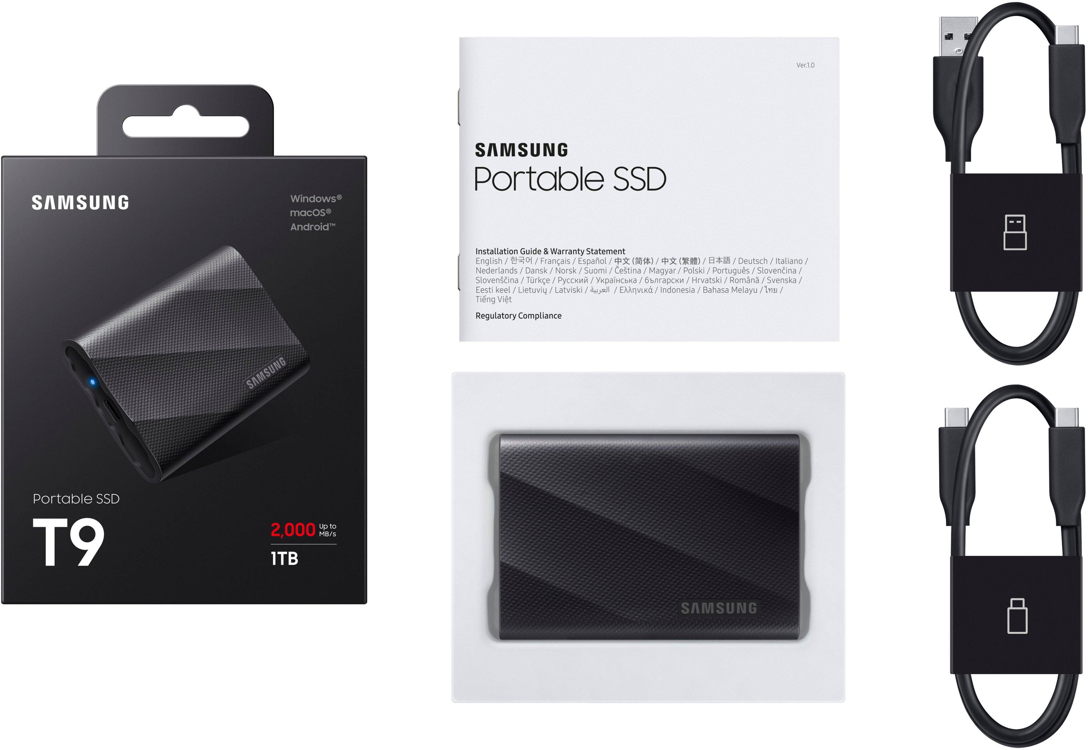Alt View 19. Samsung - Geek Squad Certified Refurbished T9 Portable SSD 1TB, Up to 2,000MB/s , USB 3.2 Gen2 - Black.