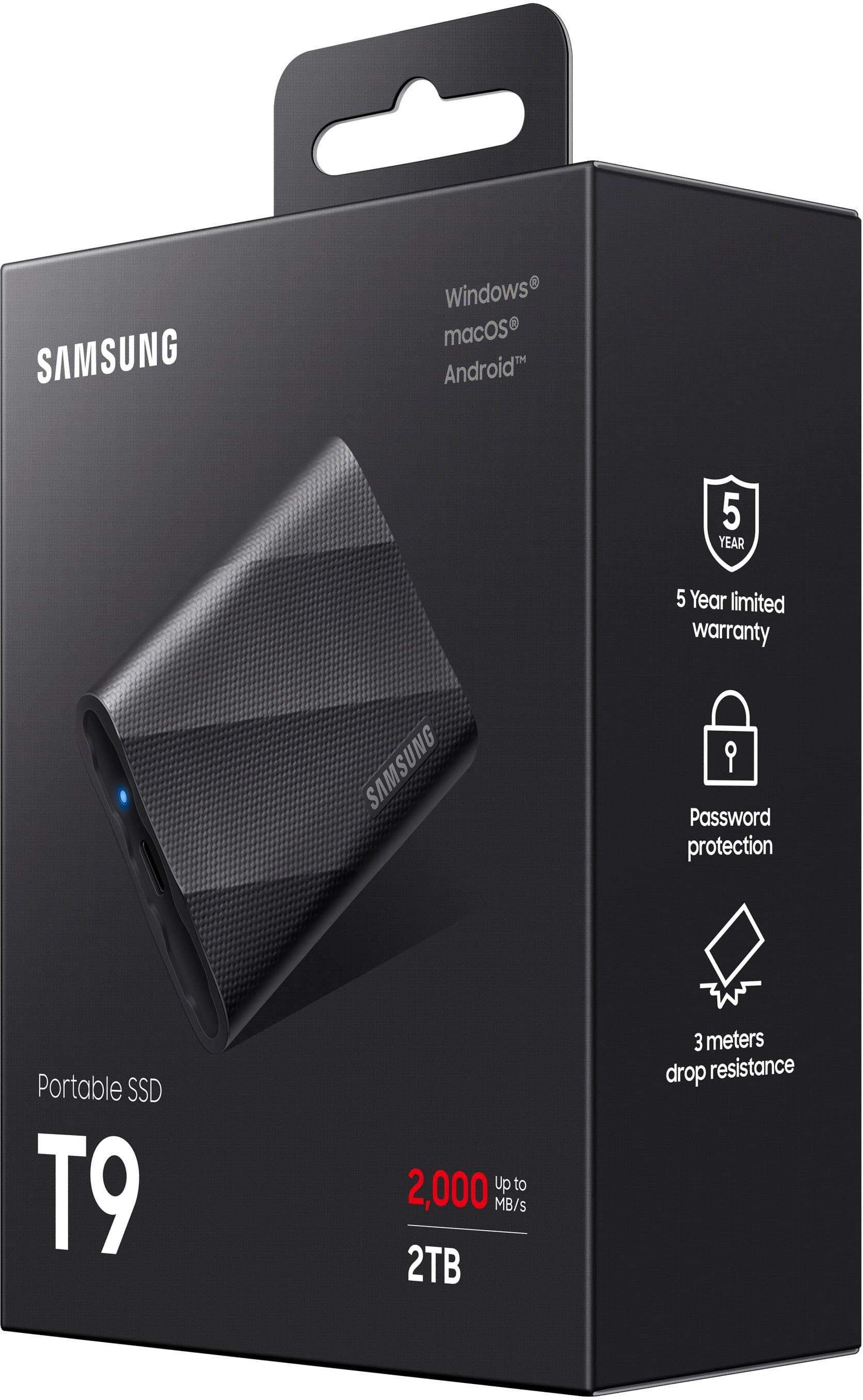 Alt View 19. Samsung - Geek Squad Certified Refurbished T9 Portable SSD 2TB, Up to 2,000MB/s, USB 3.2 Gen2 - Black.