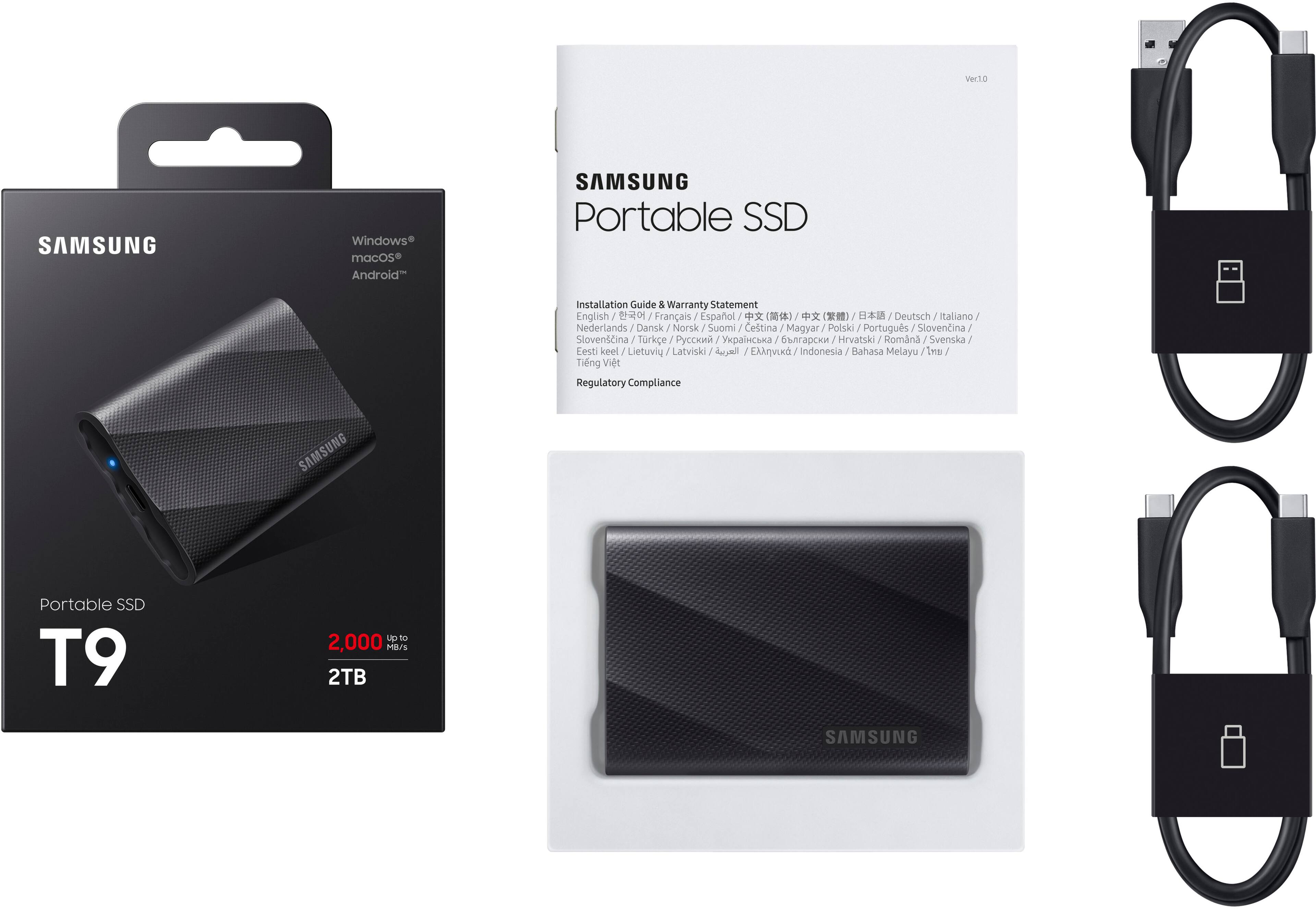 Alt View 20. Samsung - Geek Squad Certified Refurbished T9 Portable SSD 2TB, Up to 2,000MB/s, USB 3.2 Gen2 - Black.
