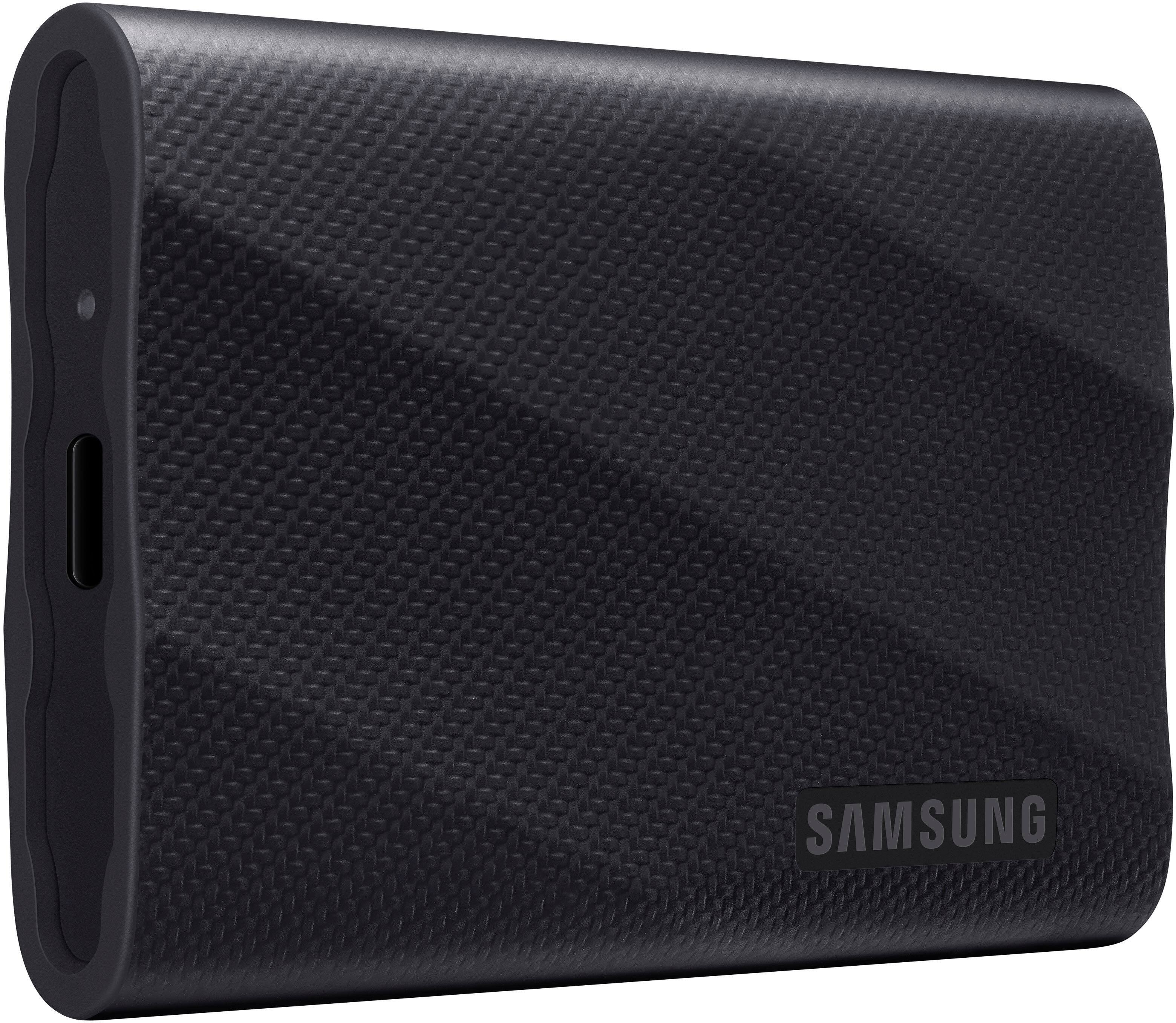 Front. Samsung - Geek Squad Certified Refurbished T9 Portable SSD 4TB, Up to 2,000MB/s, USB 3.2 Gen2 - Black.