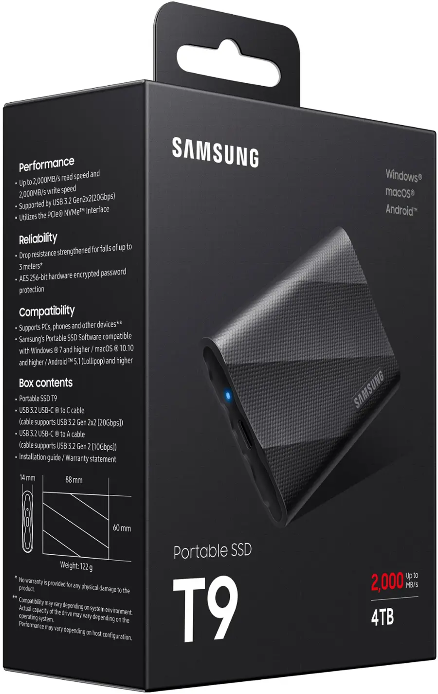 Alt View 18. Samsung - Geek Squad Certified Refurbished T9 Portable SSD 4TB, Up to 2,000MB/s, USB 3.2 Gen2 - Black.