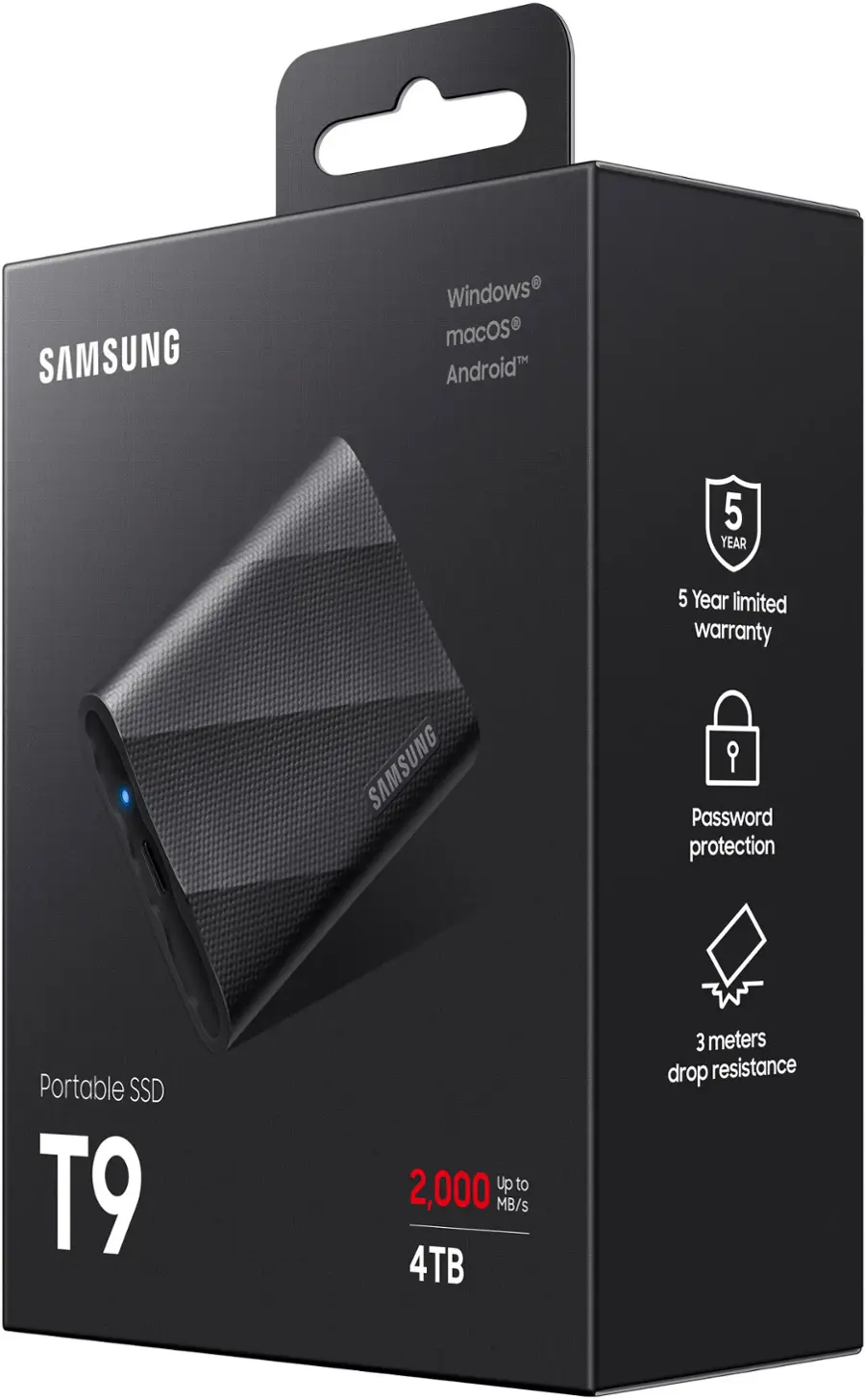Alt View 19. Samsung - Geek Squad Certified Refurbished T9 Portable SSD 4TB, Up to 2,000MB/s, USB 3.2 Gen2 - Black.