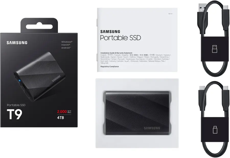 Alt View 20. Samsung - Geek Squad Certified Refurbished T9 Portable SSD 4TB, Up to 2,000MB/s, USB 3.2 Gen2 - Black.