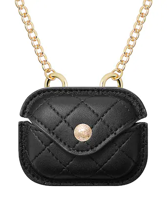 Front. Anne Klein - Quilted Crossbody Case for Apple AirPods Pro - Black/Gold.