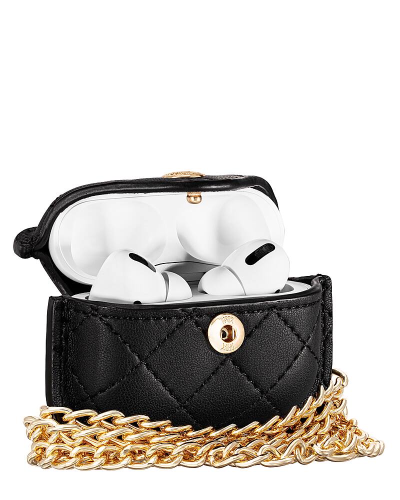 Left. Anne Klein - Quilted Crossbody Case for Apple AirPods Pro - Black/Gold.