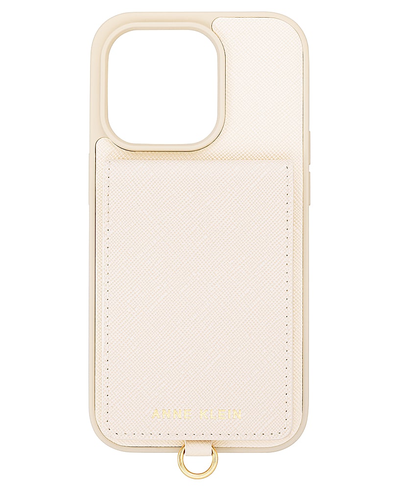 Front. Anne Klein - Saffiano Vegan Leather Case for Apple iPhone 14 Pro Max - Ivory/Gold.