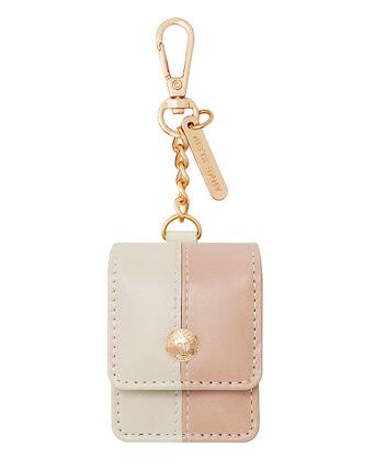 Front. Anne Klein - Faux Leather Keychain Case for Apple AirPods - Blush/Cream.
