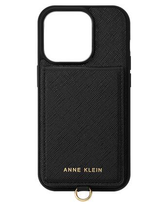 Front. Anne Klein - Saffiano Vegan Leather Case for Apple iPhone 14/13 - Black/Gold.