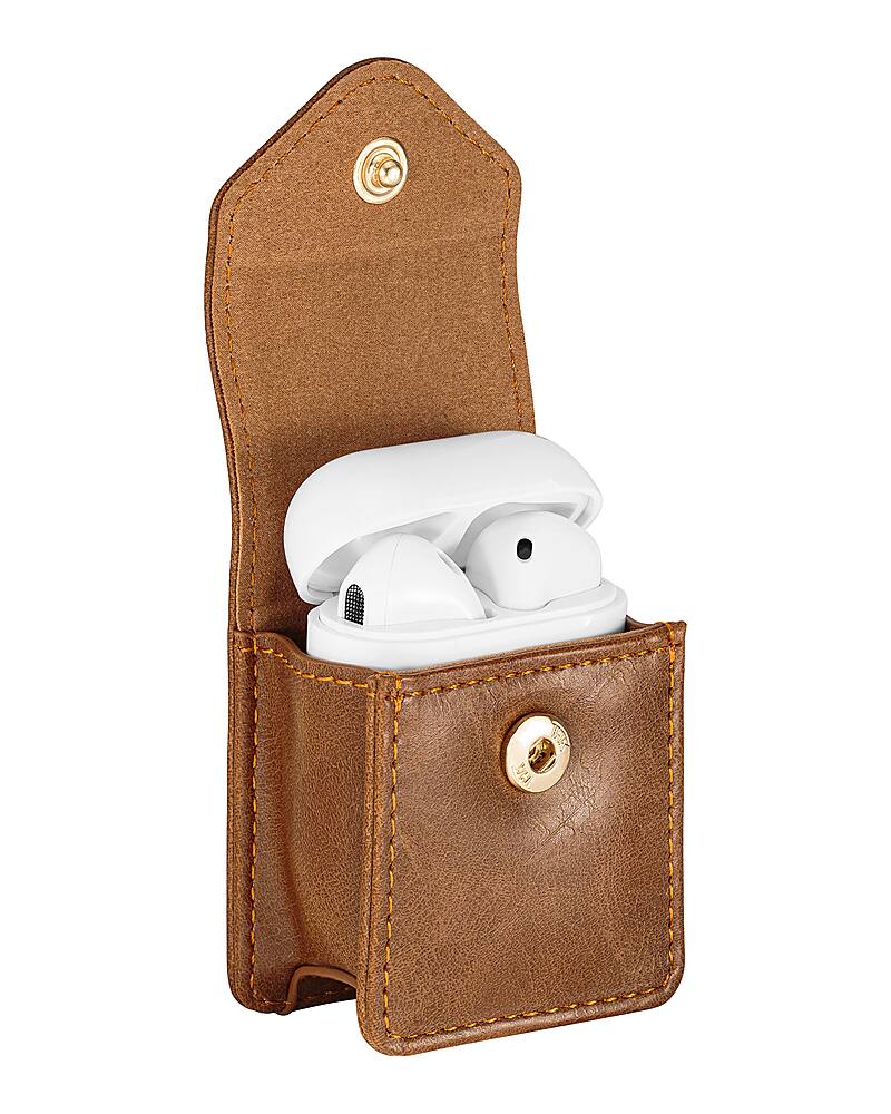 Angle. Anne Klein - Faux Leather Case with Clip for Apple AirPods - Brown/Gold.