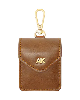 Front. Anne Klein - Faux Leather Case with Clip for Apple AirPods - Brown/Gold.