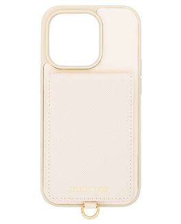 Anne Klein - Saffiano Vegan Leather Case for Apple iPhone 14/13 with Kick Stand Wallet, Card Slots, Camera Protector, Attachment Ring - Ivory/Gold
