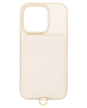 Front. Anne Klein - Saffiano Vegan Leather Case for Apple iPhone 14/13 - Ivory/Gold.