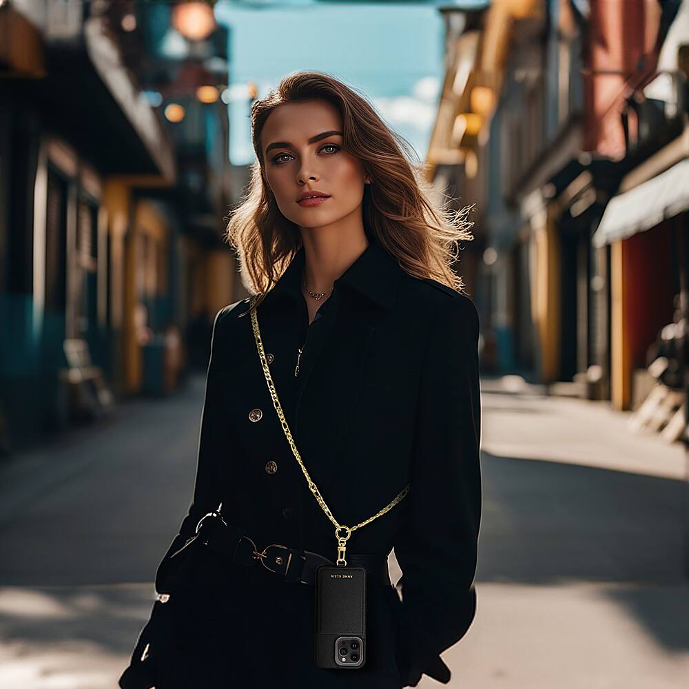 Alt View 11. Anne Klein - Saffiano Vegan Leather Case for Apple iPhone 14 Pro Max - Black/Gold.