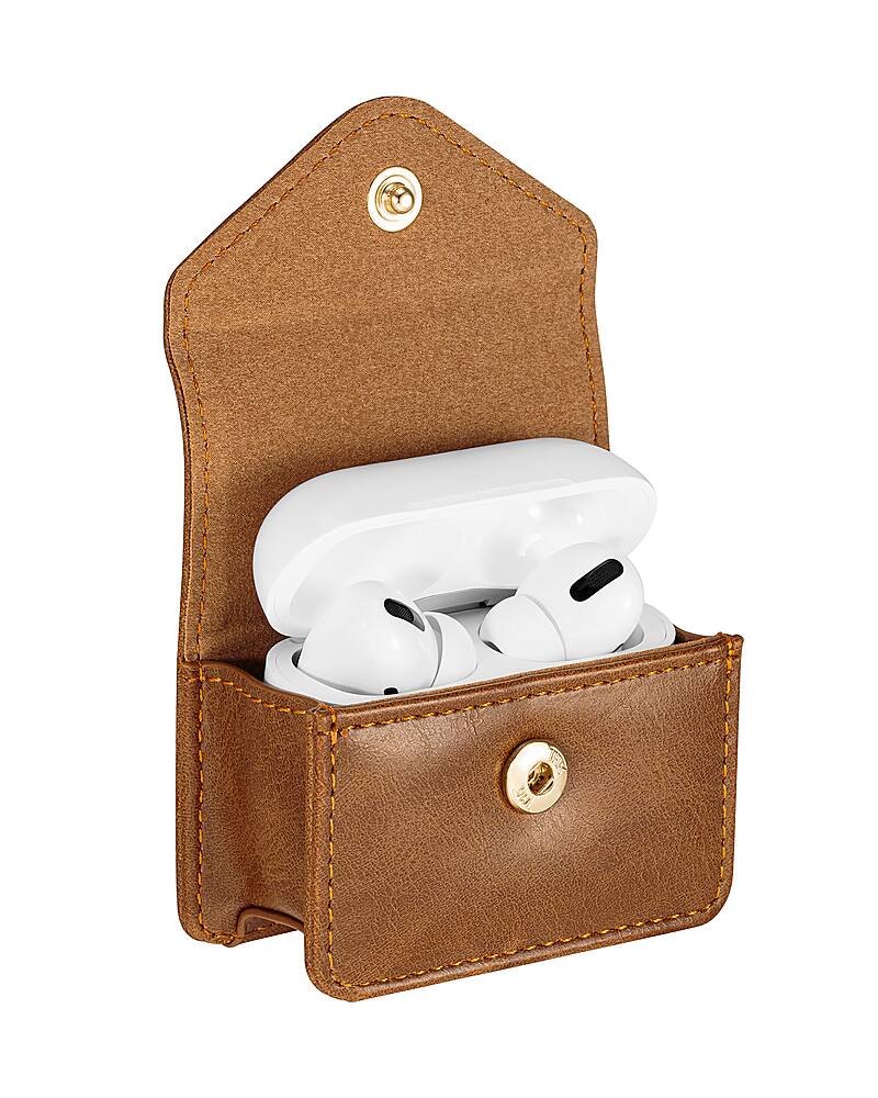 Angle. Anne Klein - Faux Leather Case with Clip for Apple AirPods Pro - Brown/Gold.