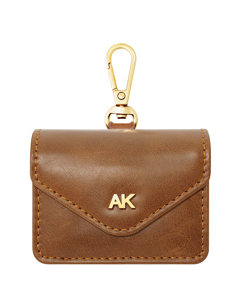 Front. Anne Klein - Faux Leather Case for Apple AirPods, Apple Airpods Keychain Case, Compatible with Airpods Pro - Brown/Gold.