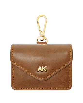 Front. Anne Klein - Faux Leather Case for Apple AirPods, Apple Airpods Keychain Case, Compatible with Airpods Pro - Brown/Gold.