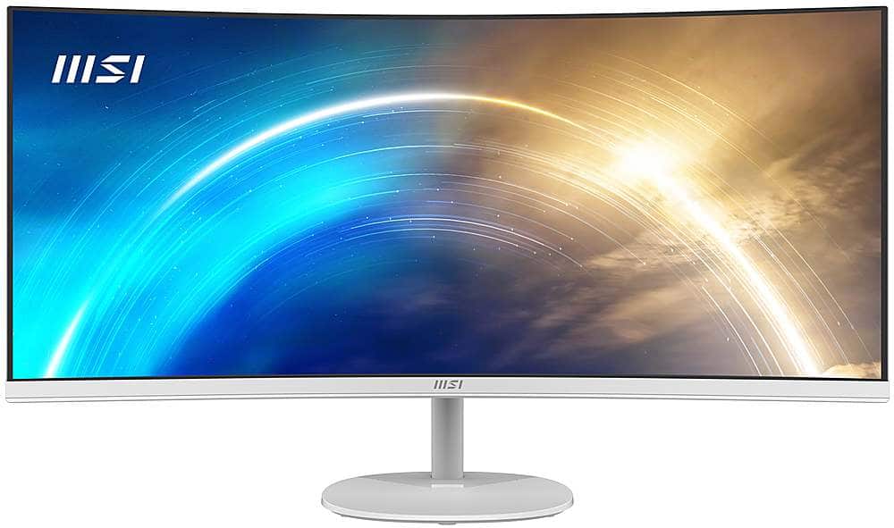 Front. MSI - Pro MP341CQW 34" Curved UWQHD 100Hz 1ms FreeSync Monitor ,Built-in Speakers (DisplayPort, HDMI, ) - Matte White.